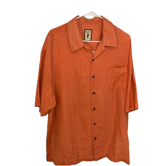 Jamaica Jaxx Men’s Shirt Size XXL Coral Silk Button Up Tropical Hawaiian Pocket - Picture 2 of 8